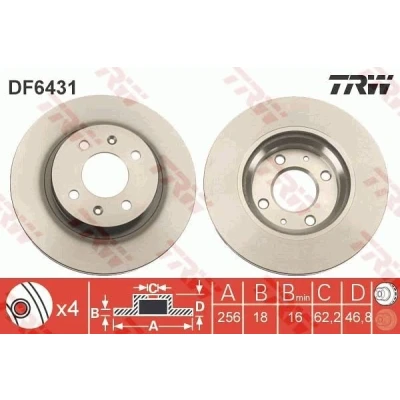 Abbildung von TRW DF6431 Bremsscheibe 256 18 4 100 Belüftet lackiert HYUNDAI: i20 I Hatchback