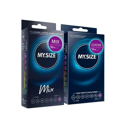 Abbildung von MY.SIZE Mix SET Größe 7, 69 mm: 10 Classic Kondome + in 4 aufregenden Sorten, mit Aroma, Farbe, Genoppt &amp;