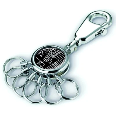 Abbildung von TROIKA PATENT SCHALTPLAN SCHLÜSSELHALTER #KYR01 A028 rund, glänzend Schlüsselanhänger Karabiner 6 ausklinkbare Ringe Schlüsselorganisation technisches Design Original