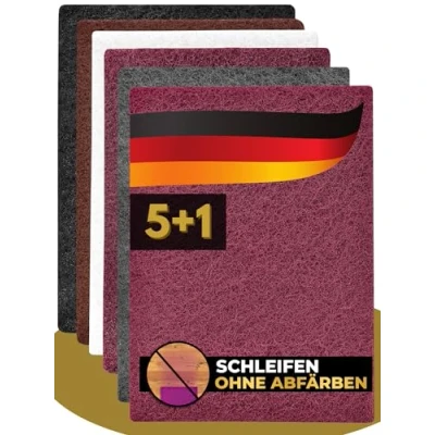Abbildung von CasaBena® 6er Set Schleifvlies für Holz, Metall, Lack &amp; Edelstahl MADE IN GERMANY Schleifpapier Schleifpads 5 Pads mit Körnungen [100 1000] + 1 Reinigungsvlies ohne Körnung 150x210mm fein grob