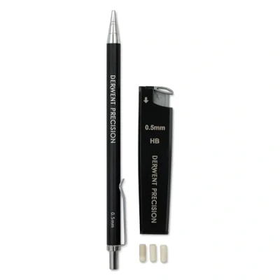 Abbildung von Derwent Feinmechanischer Bleistift, 0,5 mm, HB Minen und Radiergummis, Profi Qualität, 2302428