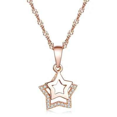 Abbildung von Yumilok 925 Sterling Silber Zirkonia Doppel Sterne Anhänger Halskette Kette mit Sternkette für Damen Mädchen, Roségold/Silber (Roségold)