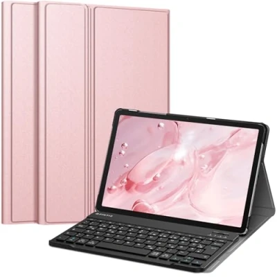 Abbildung von Fintie Tastatur Hülle für Samsung Galaxy Tab A9 Plus 11 Zoll 2023 Tablet SM X210/X216/X218, Keyboard Cover mit Magnetisch Abnehmbarer Deutscher Bluetooth Tastatur, Roségold