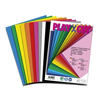 Abbildung von PLAY CUT Tonkarton A3 (220g/m2) 50 Bogen Din Bastelkarton Bunt mit 10 Verschiedenen Farben Dickes Bedruckbares Kartonpapier Premium Druckerpapier Dicke Stärke Karton zum Basteln