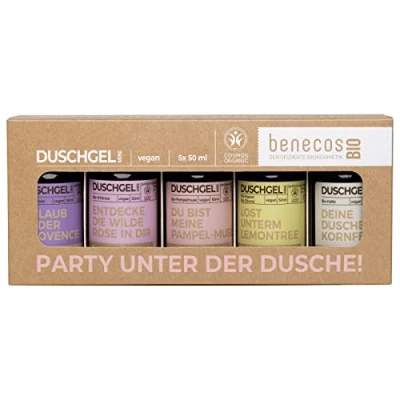 Abbildung von benecosBIO Mini Set Party unter der Dusche vegan recyceltes Plastik