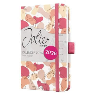 Abbildung von SIGEL J6358 Wochenkalender 2026 ca. A6, Spring Linear Leaves, pink, Hardcover, Gummiband, Stiftschlaufe, Einstecktasche, 174 Seiten, vegan, aus nachhaltigem Papier, Terminplaner Kalenderbuch Jolie