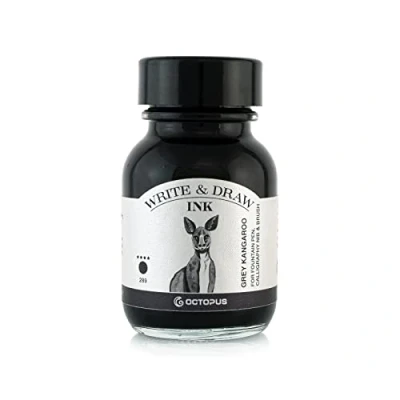 Abbildung von Octopus Write and Draw Ink 289 Grey Kangaroo, wasserfeste Tinte zum Schreiben und Zeichnen, Kalligraphietinte, lichtechte Zeichentusche für Füllhalter, grau, 50 ml