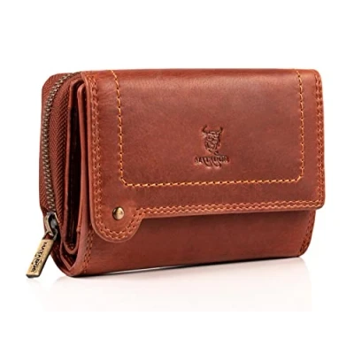 Abbildung von MATADOR Perth Leder Portemonnaie Damen Rot Mittelgroß mit edler Geschenk Box Elegante Rote Geldbörse im Querformat RFID Geldbeutel