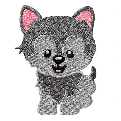 Abbildung von Monoquick Bügelbild Aufnäher Patch Applikation zum Aufbügeln Wolf kindlich grau 5,0 x 6,5 cm