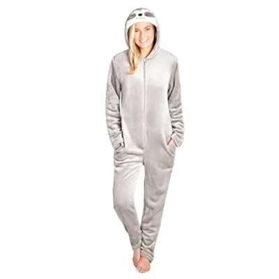 Abbildung von CityComfort Jumpsuit Damen Kuschelig Fleece Einteiler Schlafanzug Onesie S XL (Faultier Beige, L)