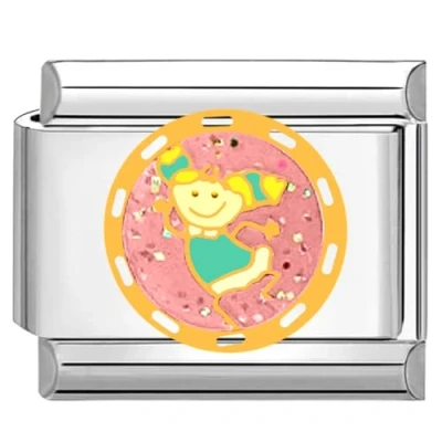 Abbildung von Quiges 9mm Italian Style Charm Modul Edelstahl Glückliches Mädchen für Italienische Armbänder