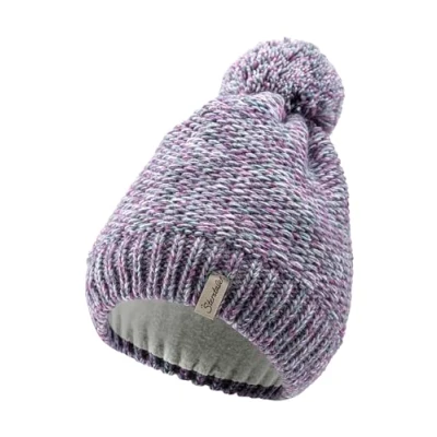 Abbildung von Sterntaler Strickmütze aus Multicolor Garn Mädchen Bommelmütze mit tollem Strickmuster Kindermütze Futter wärmendem Microfleece Wintermütze lila, 49