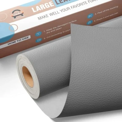 Abbildung von Leder Reparatur Set Dunkelgrau,OAZ Kunstleder Selbstklebend 40 x 160 cm,Kunstleder Reparaturset Patch Selbstklebende Lederflicken für Autositze Möbel Sofa Taschen