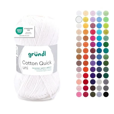 Abbildung von Gründl Wolle Cotton Quick uni dünne zum Häkeln Strickgarn Häkelgarn Glänzend und hautfreundlich 100% Baumwolle 1 Knäuel 50 g / 125 m Nadelstärke 3 4 Creme