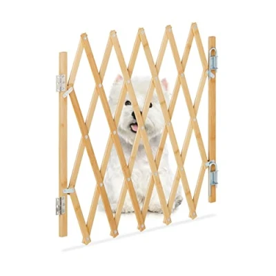 Abbildung von Relaxdays Hundeabsperrgitter, ausziehbar bis 96 cm, 48,5 60 cm hoch, Bambus, Hunde Schutzgitter für Treppe &amp; Tür, Natur