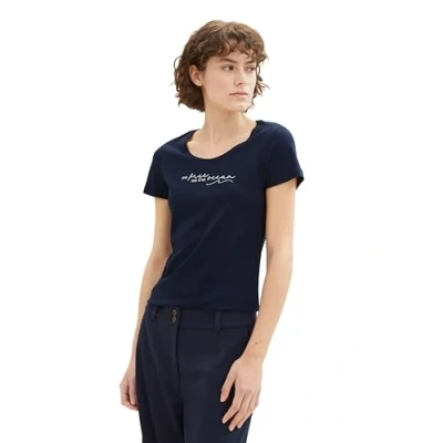 Abbildung von TOM TAILOR Damen Henley Longsleeve mit Streifen aus Bio Baumwolle, 10668 Sky Captain Blue, XL