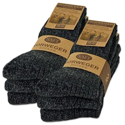Abbildung von 6 Paar Norweger Socken mit Wolle Damen &amp; Herren Wintersocken Schwarz Grau Anthrazit 10500 (Anthrazit 43 46)