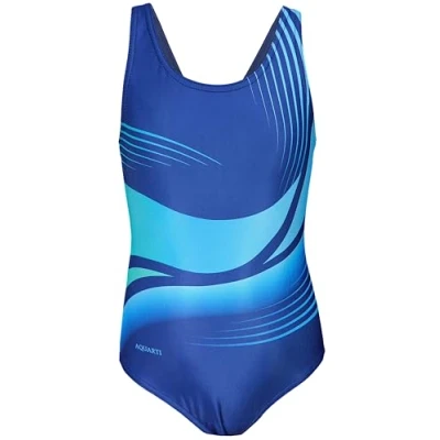 Abbildung von Aquarti Mädchen Badeanzug Chlorresistenter Sport mit Muscleback, Farbe: EP2306 Dunkelblau Blau Türkis, Größe: 170