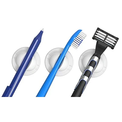 Abbildung von Schneider Klick Fix Universalhalter (Selbstklebende Halterung für Zahnbürsten, Kabel, Stifte uvm. bis max. 150g) 5er Set, Weiß