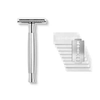 Abbildung von NEU: Störtebekker® Premium Rasierhobel Solingen mit Stahlgriff Silber Matt inkl. Rasurguide [10 Störtebekker Klingen] Geschenkidee Nassrasierer Set Qualität Edelstahl Made in Germany