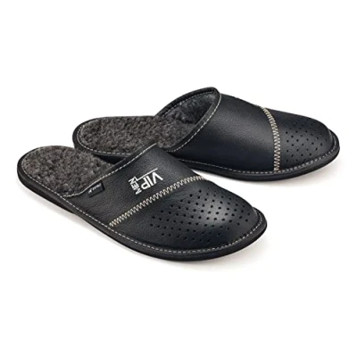 Abbildung von ESTRO Hausschuhe Herren Winter Warm Leder Herrenhausschuhe Hausschuh Männer Pantoffeln MZ01 (Schwarz, 43 EU)