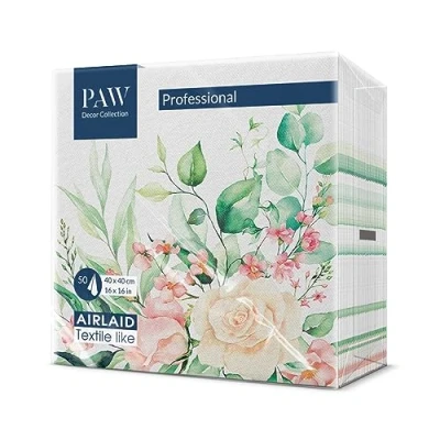 Abbildung von PAW Servietten aus Airlaid Stoffähnlich (40 x 40 cm) I 50 Stück Ideal für Hochzeit, Taufe, Kommunion, Geburtstag Stoffservietten Blumen, Rosen Farbe: Floral Moments