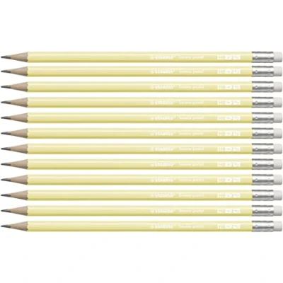 Abbildung von Bleistift mit Radierer STABILO Swano Pastel Härtegrad HB 12er Pack gelb