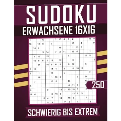Abbildung von Sudoku Erwachsene 16x16 Schwierig Bis Extrem: 250 Großdruck Rätsel mit Lösungen.