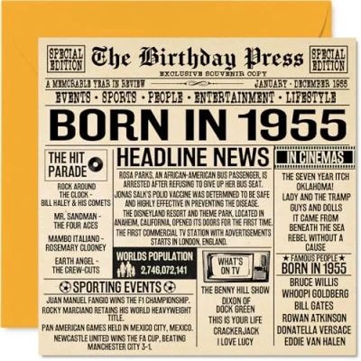 Abbildung von Geburtstagskarte zum 69. Geburtstag für Männer und Frauen, Zeitung &quot;Born in 4,965.7 cm Happy 69 Großvater, Oma, Vintage, Retro, Back 1955, 145 mm x mm,