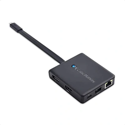 Abbildung von Cable Matters 7 in 1 Dreifache Anzeige USB C Hub HDMI, DisplayPort, VGA, 3.0, Gigabit Ethernet, 100W Laden Thunderbolt 4/3, USB4, kompatibel mit MacBook Pro, Dell XPS, Surface Pro und mehr