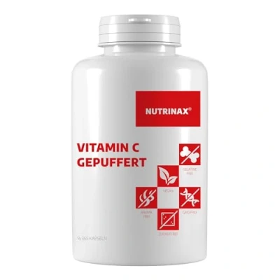 Abbildung von NUTRINAX Vitamin C gepuffert 500mg 365 vegane Kapseln magenfreundlich und pH neutral Jahresvorrat hochdosiert vegan