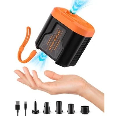Abbildung von OutdoorMaster Bonito 5kPa Tragbar Elektrische Luftpumpe für Aufblasbare Produkte, 14.43Wh Mini Akku, Aufblasen &amp; Entleeren Luftmatratzen, Poolschwimmer, Aufbewahrungssäcke, Luftbetten