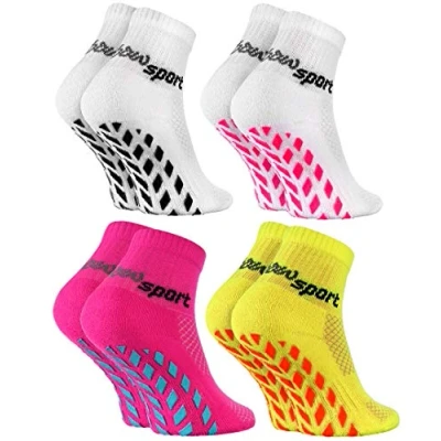 Abbildung von Rainbow Socks Jungen Mädchen Neon Sneaker Sport Stoppersocken 4 Paar Weiß Gelb Rosab Größen 24 29