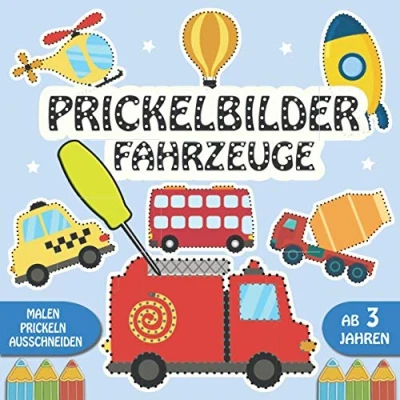 Abbildung von Prickelbilder Fahrzeuge: Prickelset Kinder ab 3 Malen, Prickeln, Ausschneiden und Basteln Prickelblock für Jungen, Fahrzeuge Bastelbuch Jahren