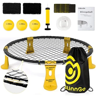 Abbildung von Mookis Blinngoball Outdoor Roundnet Spieleset, Set Team Games bestehend aus Spielnetz, 3 Bällen, Kordelzug, Ballpumpe mit 1 Nadel und Handbuch mehr