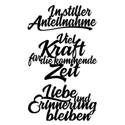 Abbildung von Ideen mit Herz Stanzschablonen Schriften Kondolenz 3 3,2 cm bis 8,3 Stück