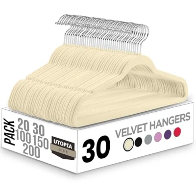 Abbildung von Utopia Home Premium Samt Kleiderbügel rutschfeste &amp; langlebige 360 Grad drehbare Haken Hochbelastbare 30er Pack, Elfenbein