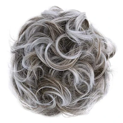 Abbildung von CAISHA Scrunchie Haarteil Haargummi Dutt Haarverdichtung Groß Emilia Gewellt Unordentlich DM15cm Hellbraun Grau Mix G24E