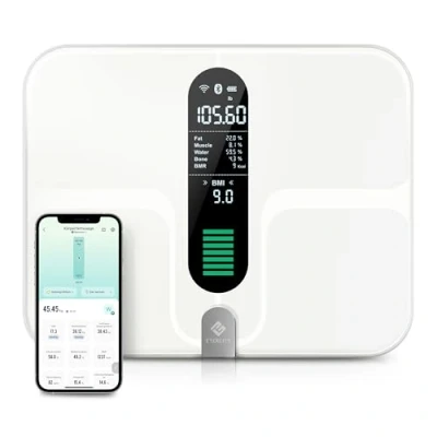Abbildung von Etekcity Körperfettwaage WLAN, Smart Waage Personen mit Körperfett und Muskelmasse Personenwaage digital für Körperfett, Extragroße Oberfläche USB Ladekabel überwacht 13 Körperwerte, 180 kg