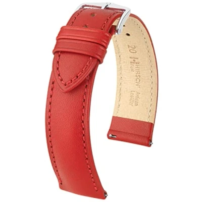 Abbildung von HIRSCH Uhren Band Kent L modisches Premium Lederband für Deine Armbanduhr Rot 20 mm