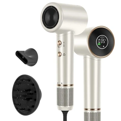 Abbildung von Air Sonic Föhn, PARWIN PRO BEAUTY HD LED Anzeige Fön, Haartrockner mit 110,000RPM Bürstenlosem Geräuscharm Motor, 200 Million Negativ Ionen, 25M/S Luftstrom für Schnelle Trocknung (Champagne Silver)