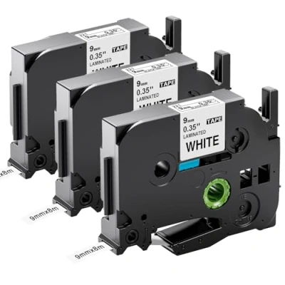 Abbildung von Upwinning kompatibel mit Brother P touch Bänder 9mm Weiß TZe 221 9mm, als Ersatz für Schriftband x 8m TZ Tape 0.35 TZe221 Ptouch H105 900 1000 1280, 3 Pack