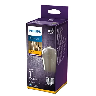 Abbildung von Philips LED Classic E27 Smoky Lampe, 11 W, Tropfenform, Vintage Industrial Dekolampe, klar, smoky, warmweiß