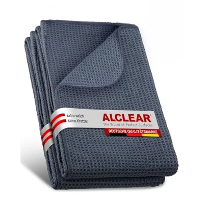 Abbildung von ALCLEAR 820901M_2 Mikrofasertuch, XXL Trockentücher Auto 2 St. 80x55 cm, saugstark, kratzfrei, fusselfrei, streifenfrei, für Lack, Glas, Kunststoff Designed in Germany Autopflege &amp; Handwäsche