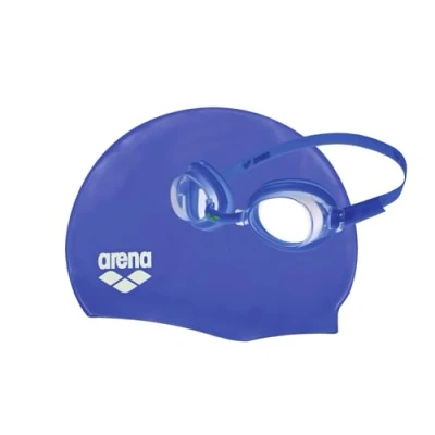 Abbildung von Arena Jungen Kinder Set Schwimmbrille und Badekappe Badeset, Blue Clear White, one Size