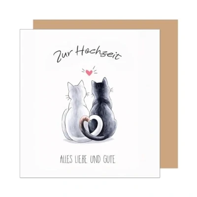 Abbildung von Edition Seidel Premium quadratische Glückwunschkarte zur Hochzeit mit Umschlag. Hochzeitskarte Grußkarte Vermählung Just Married Katzen Herz (HQ108 SW025)