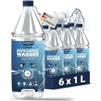 Abbildung von Mapeau CPAP Wasser 6 L für Sauerstoff Geräte, Befeuchter Inhalationsgerät, destilliertes keimreduziert Luftbefeuchter (6x 1 Liter)
