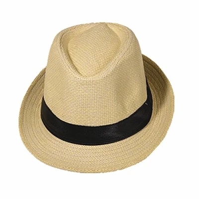 Abbildung von Strohhut Panama Fedora Trilby Gangster Hut Sonnenhut mit Stoffband Farbe: Beige (Strohhut) Gr: 56