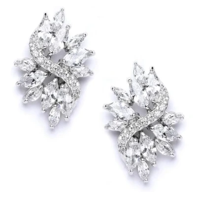 Abbildung von Crystalline Azuria Hochzeit Ohrstecker Ohrringe mit Weiß Zirkonia Kristalle 18 kt Vergoldet für Damen