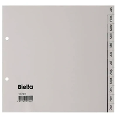 Abbildung von Biella Kunststoff Register Monate/mit bedruckten Taben Januar Dezember/Farbe: Grau/Format: 2/3 A4 / für DIN Plastikregister die ideale Ablage von Dokumenten